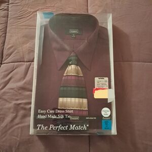 *Final Price* NEW Haggar Dress Shirt Silk Tie Men's XL 17 32-33 Office Formal